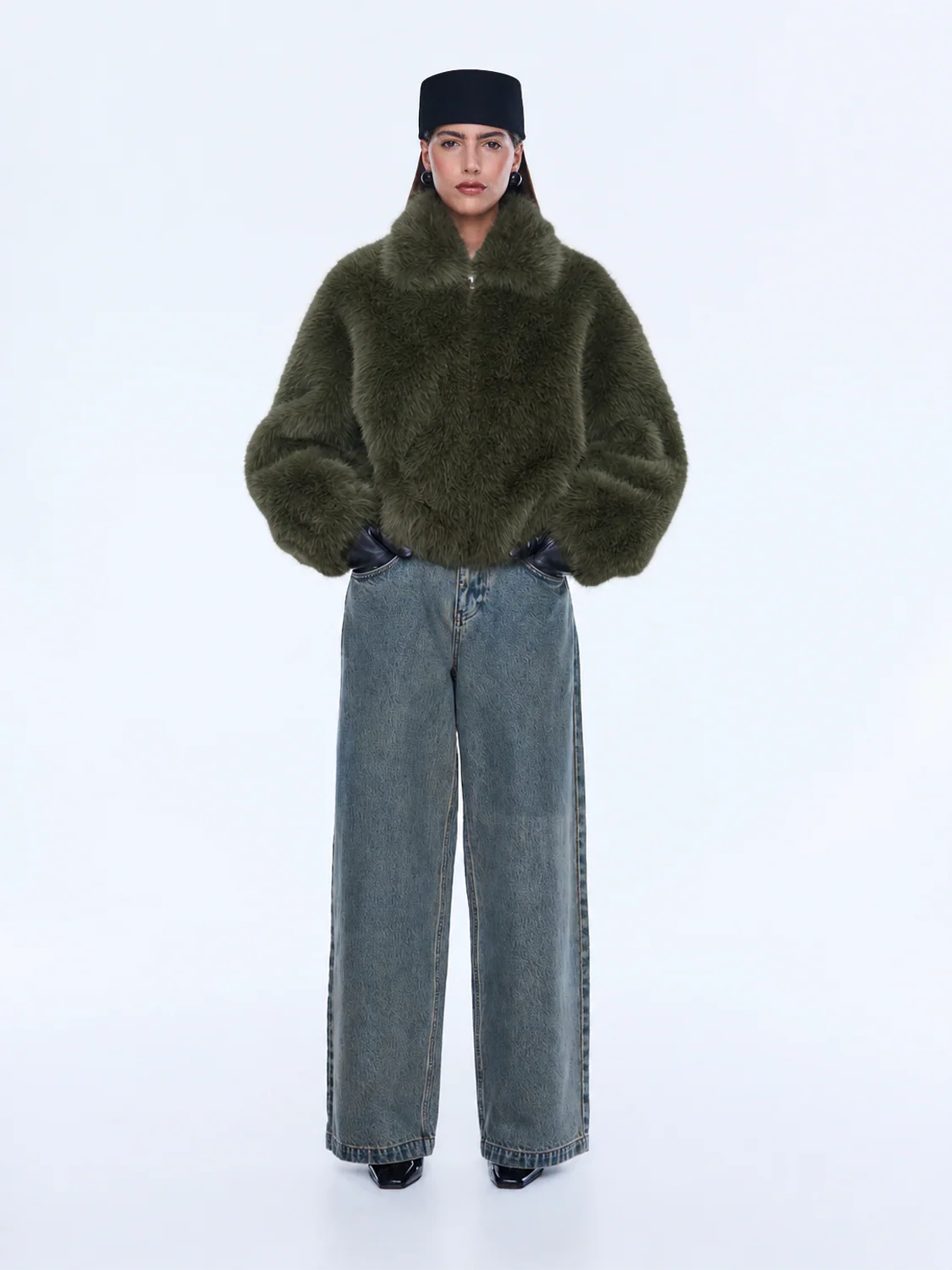 Elysian Collective Ena Pelly Daphne Faux Fur Bomber Olive
