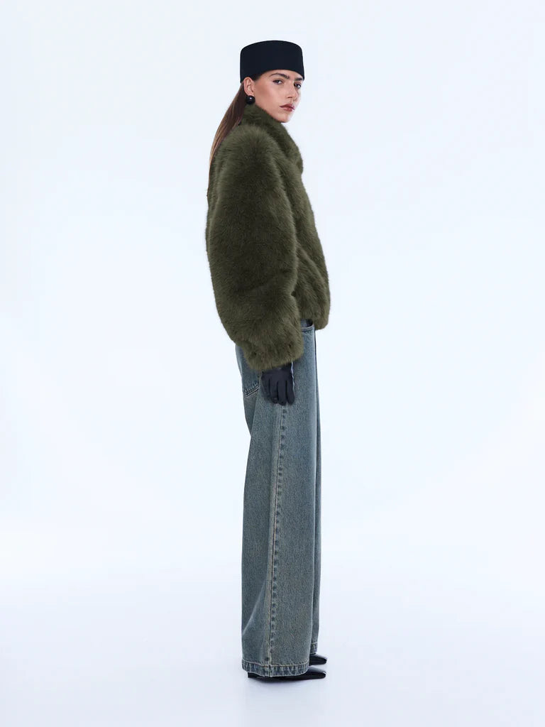 Elysian Collective Ena Pelly Daphne Faux Fur Bomber Olive