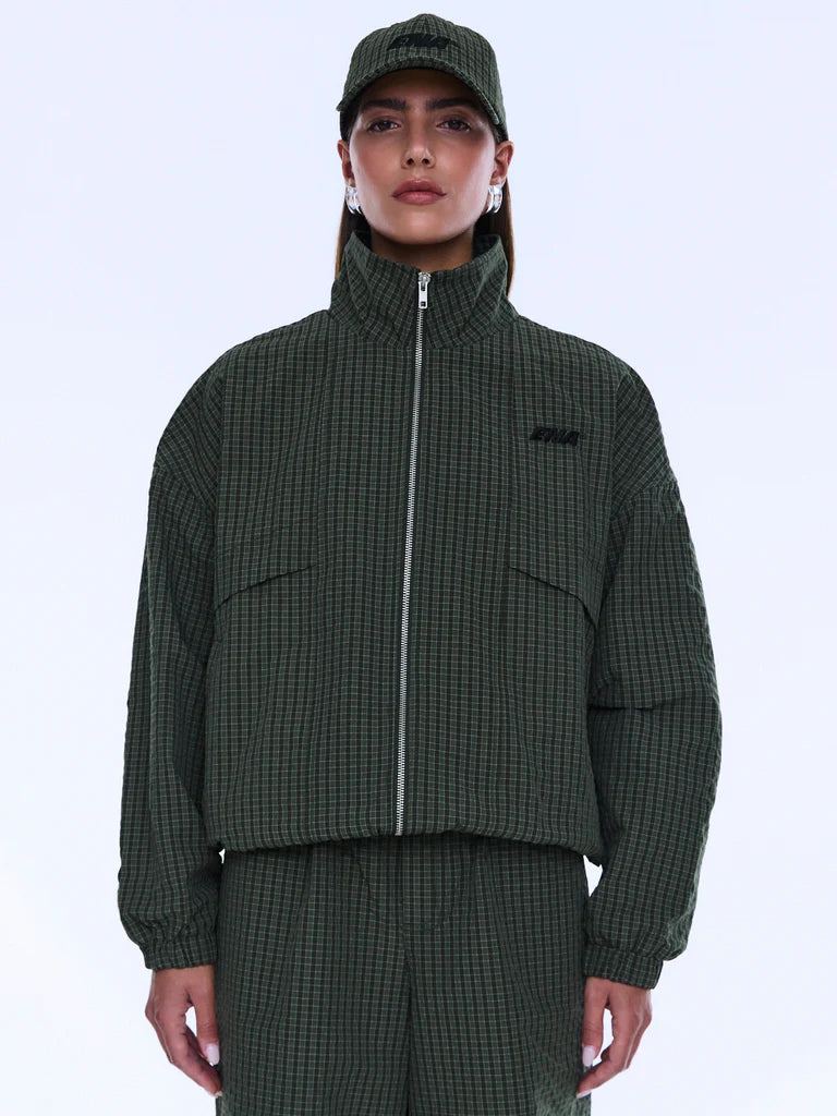 Elysian Collective Ena Pelly Fallon Zip Through Jacket Olive Check
