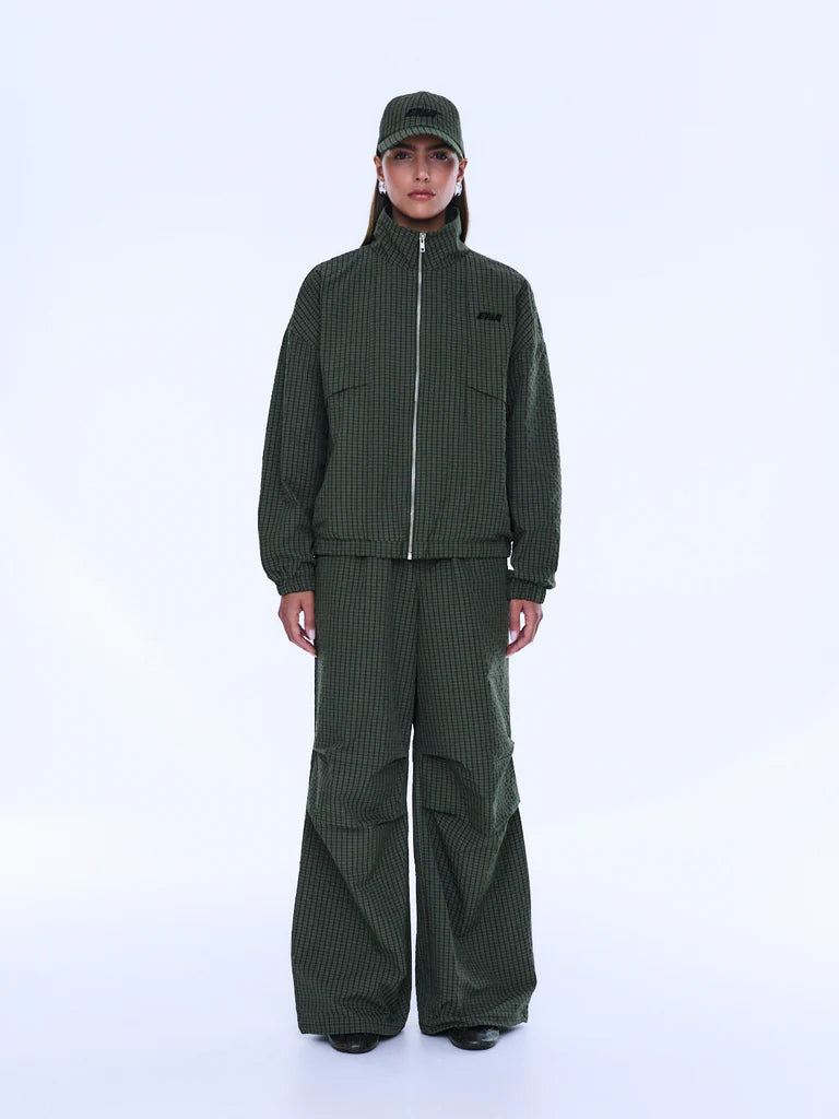 Elysian Collective Ena Pelly Fallon Zip Through Jacket Olive Check