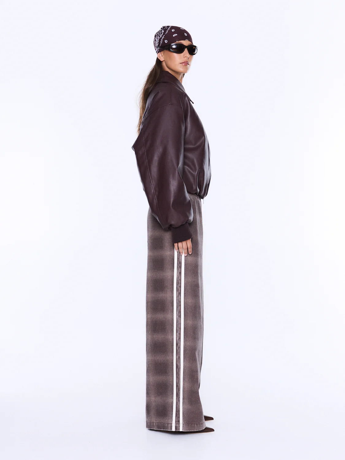 Elysian Collective Ena Pelly Monroe Faux Leather Bomber Jacket Burgundy