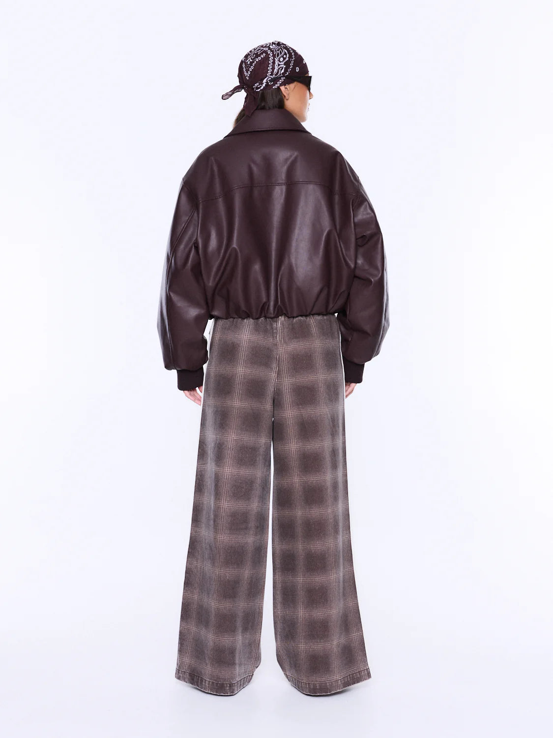 Elysian Collective Ena Pelly Monroe Faux Leather Bomber Jacket Burgundy