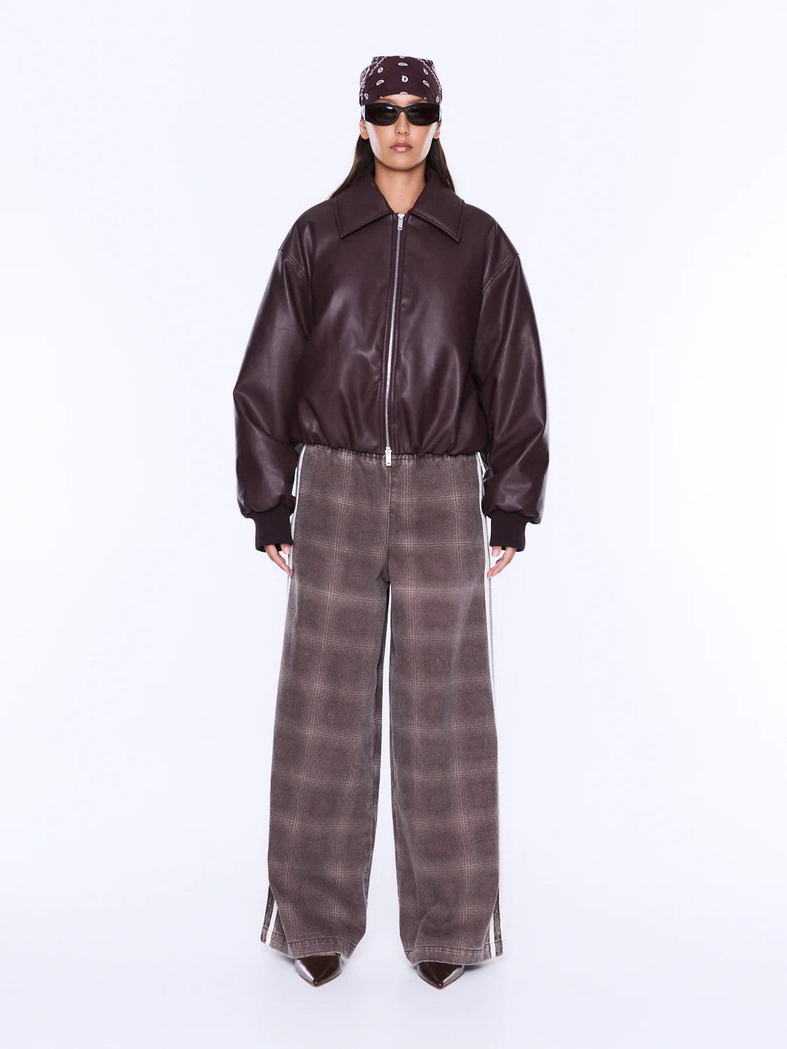 Elysian Collective Ena Pelly Monroe Faux Leather Bomber Jacket Burgundy
