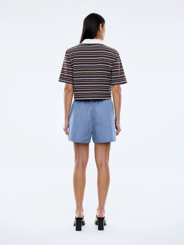Elysian Collective Ena Pelly Violet Short Sleeve Polo Blue Choc Stripe