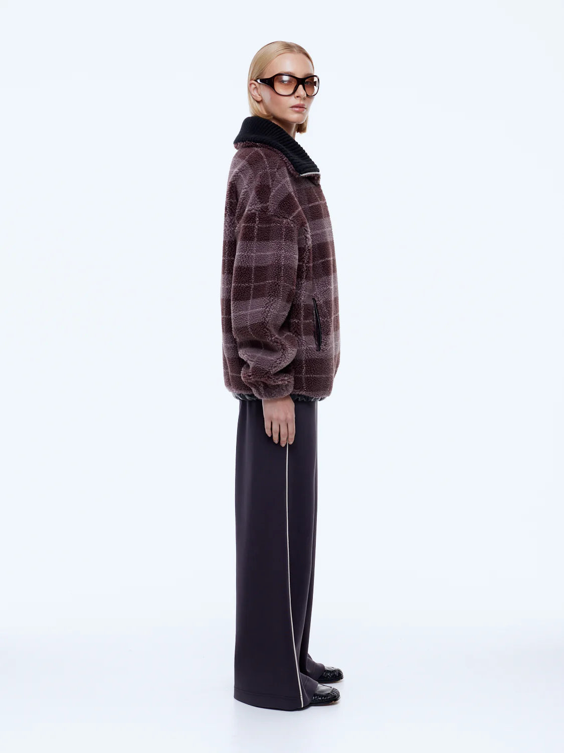 Elysian Collective Ena Pelly Winnie Quarter Zip Burgundy Plaid