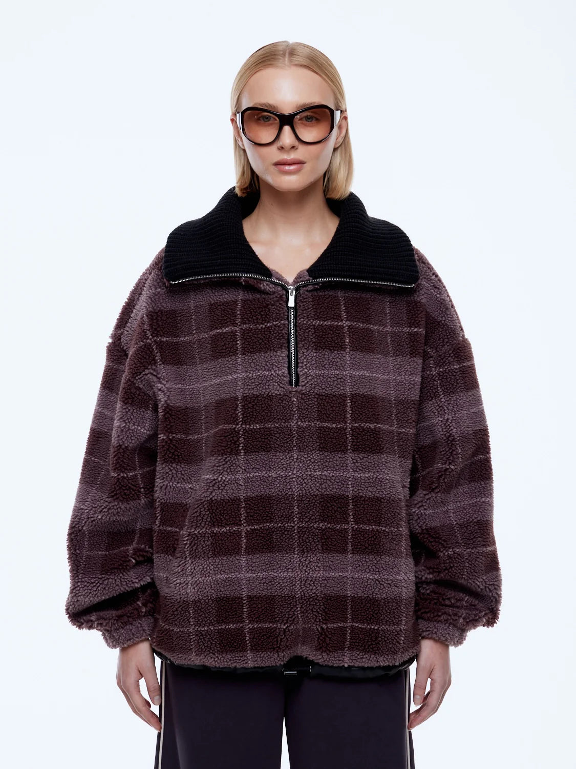 Elysian Collective Ena Pelly Winnie Quarter Zip Burgundy Plaid