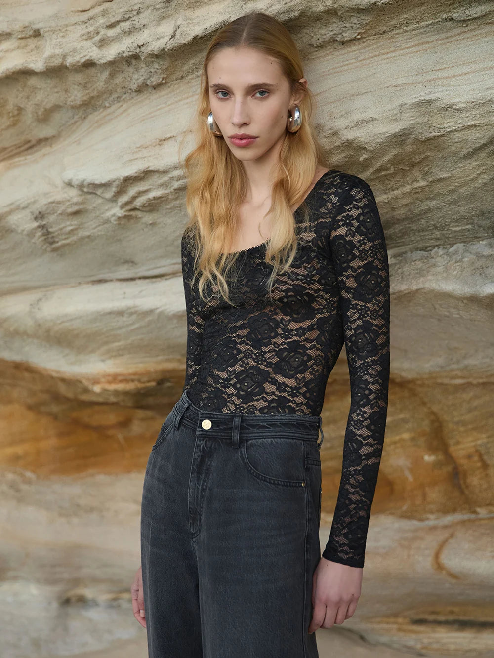 Elysian Collective Kivari Bonnie Lace Bodysuit Black