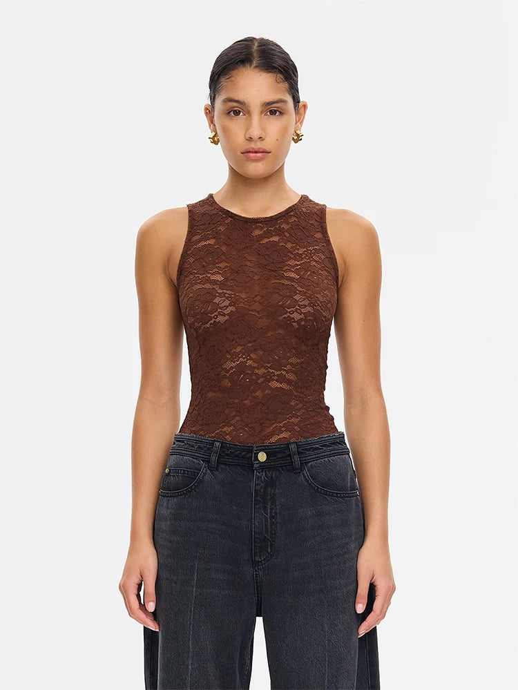 Elysian Collective Kivari Bonnie Lace Tank Chocolate