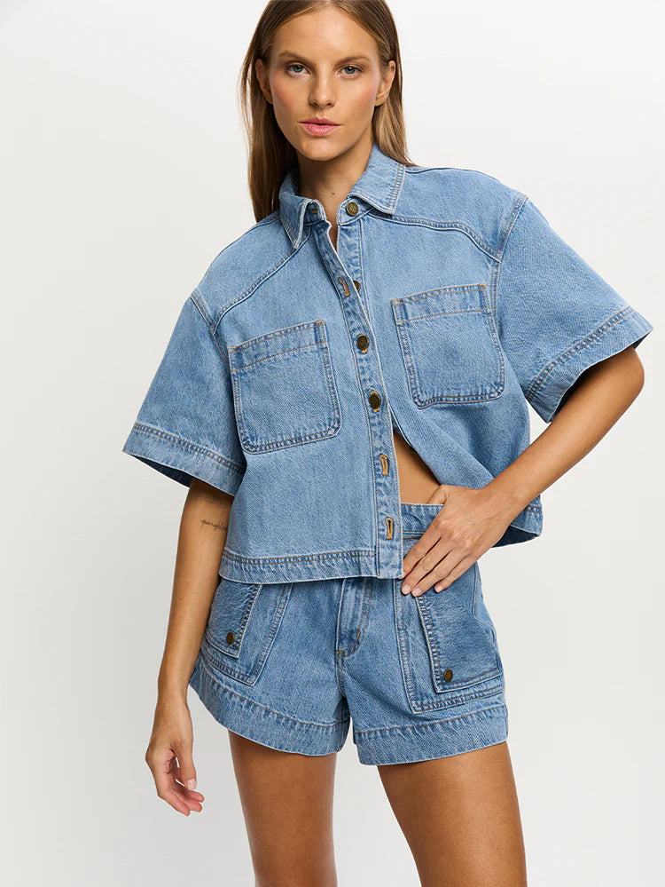 Elysian Collective Kivari Celene Denim Short Stonewash Blue