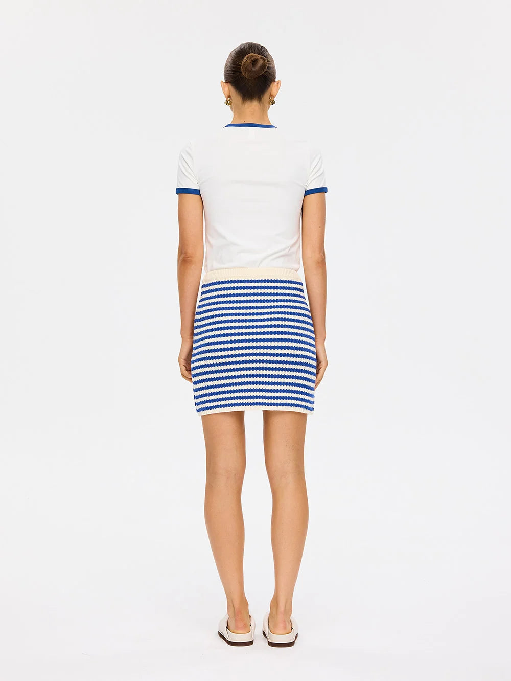 Elysian Collective Kivari Corrine Knit Mini Skirt Blue Cream Stripe