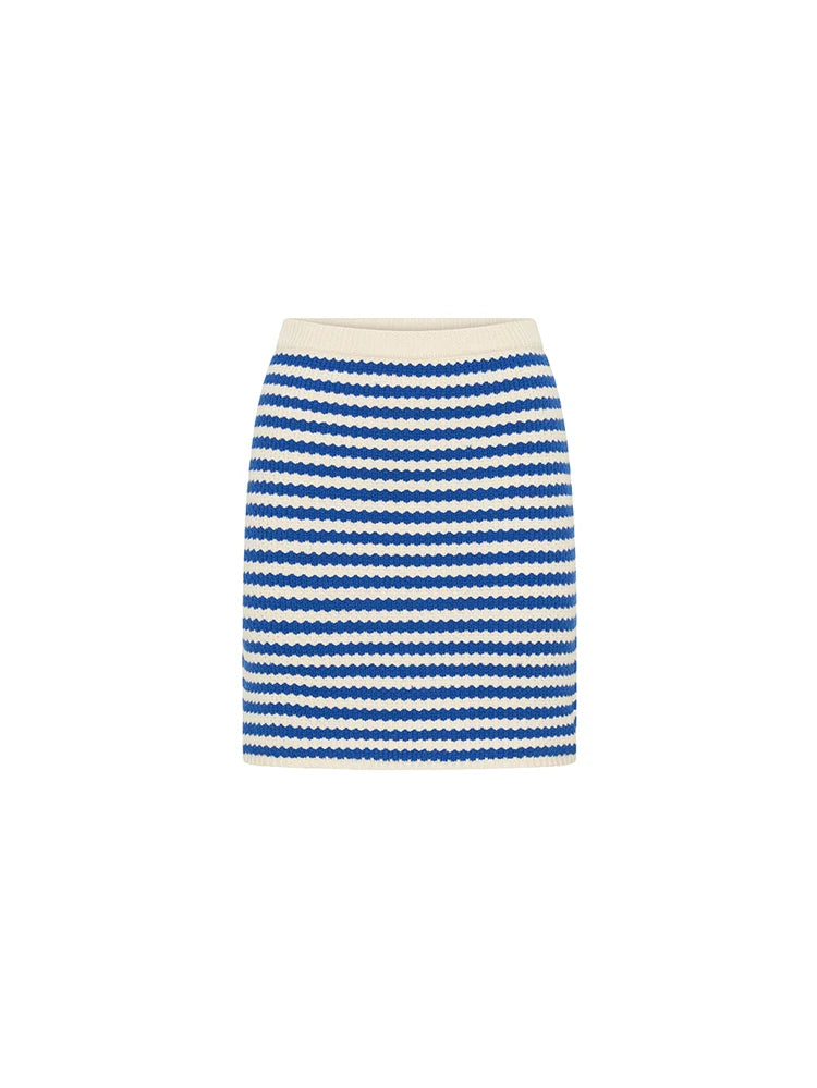 Elysian Collective Kivari Corrine Knit Mini Skirt Blue Cream Stripe