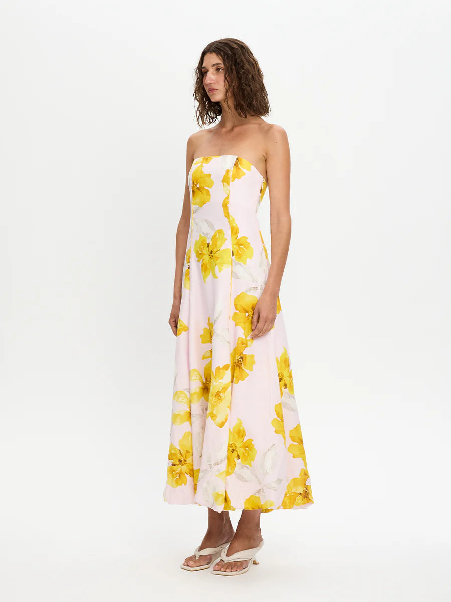 Elysian Collective Kivari Francine Strapless Maxi Dress Pink Yellow