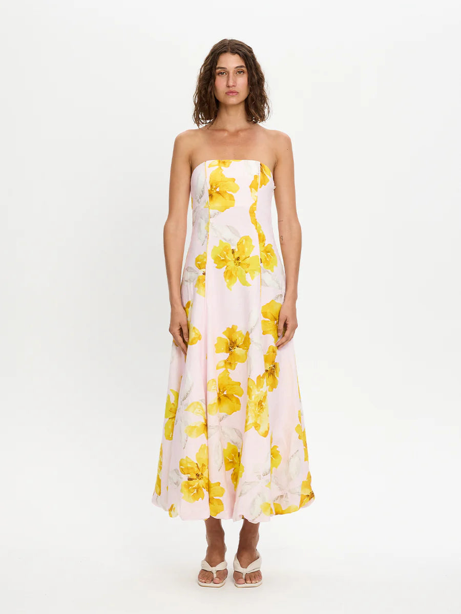 Elysian Collective Kivari Francine Strapless Maxi Dress Pink Yellow
