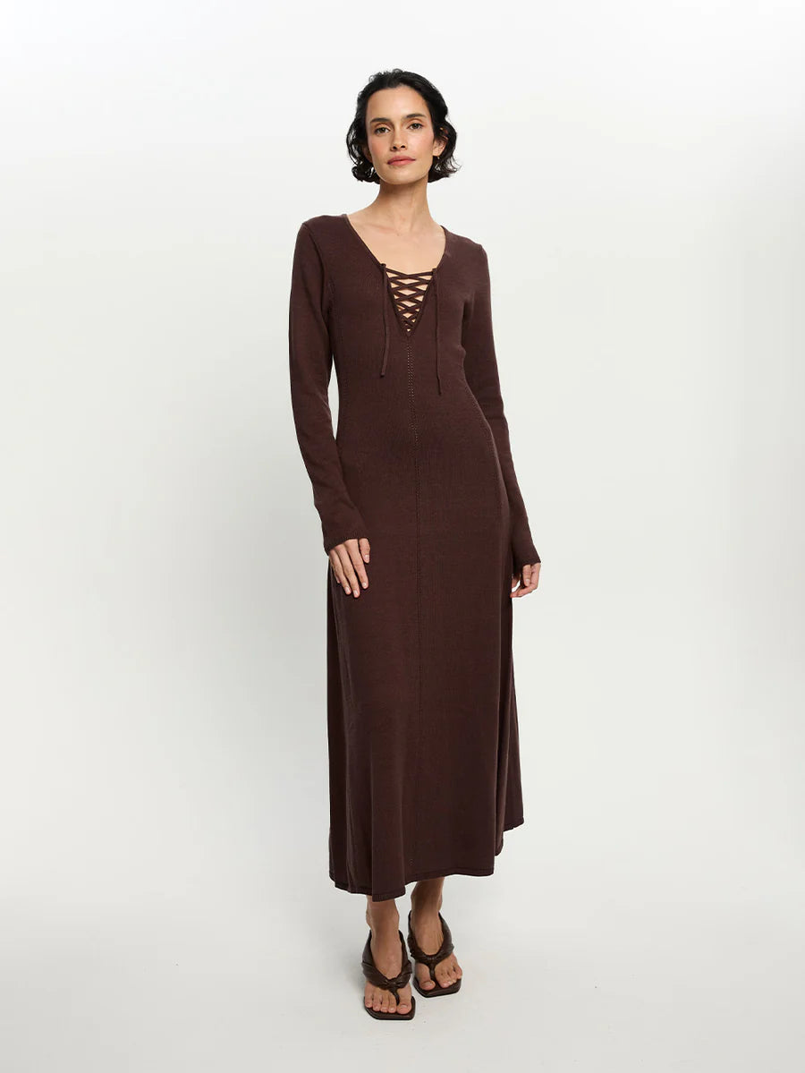 Elysian Collective Kivari Malia Knit Dress Chocolate