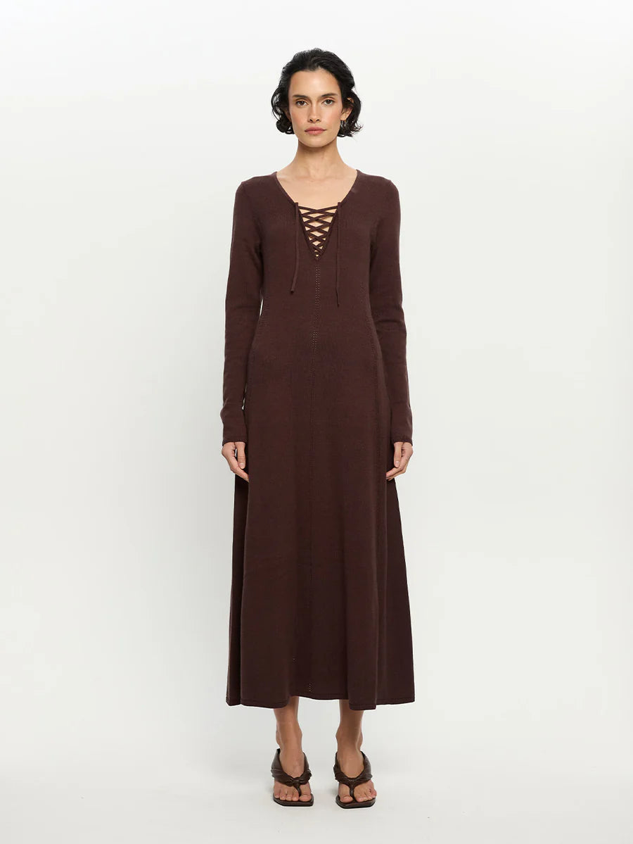 Elysian Collective Kivari Malia Knit Dress Chocolate