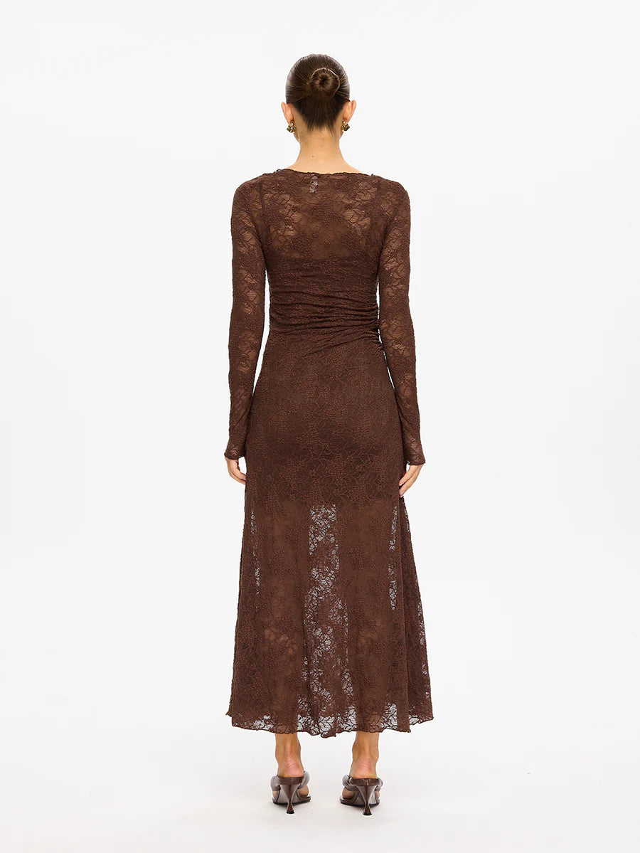 Elysian Collective Kivari Marie Lace Maxi Dress Chocolate