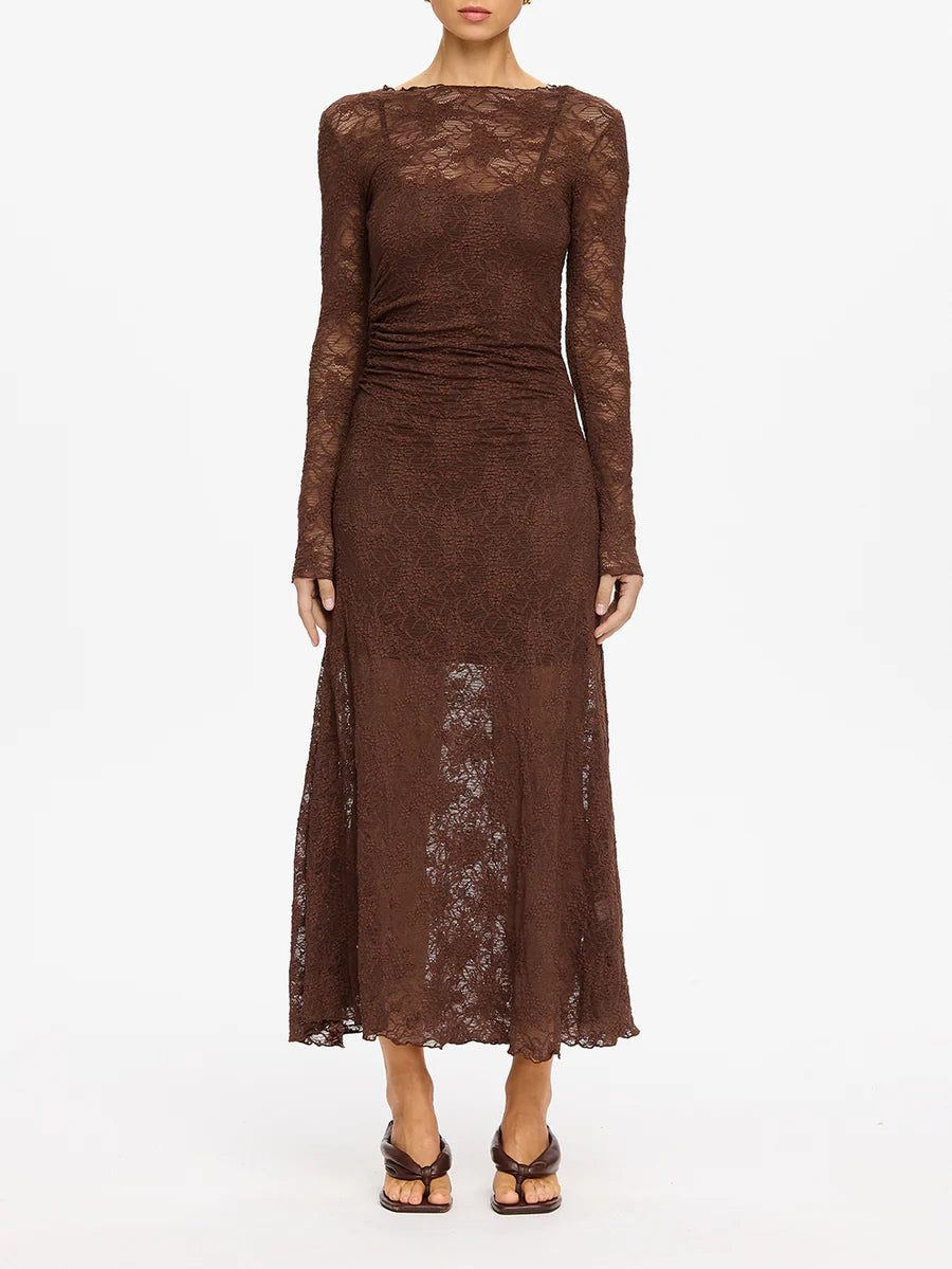 Elysian Collective Kivari Marie Lace Maxi Dress Chocolate