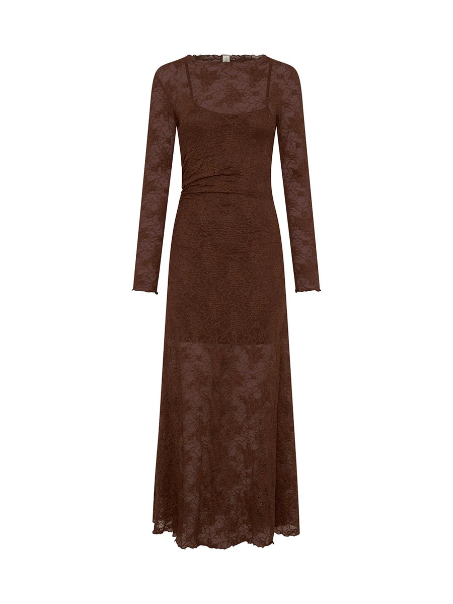 Elysian Collective Kivari Marie Lace Maxi Dress Chocolate