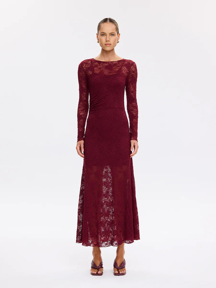 Elysian Collective Kivari Marie Lace Maxi Dress Plum