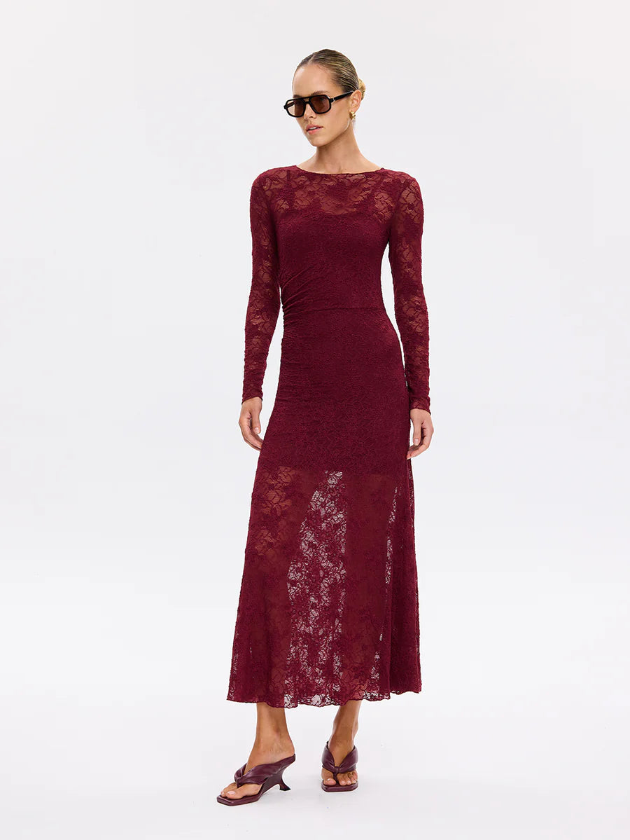 Elysian Collective Kivari Marie Lace Maxi Dress Plum