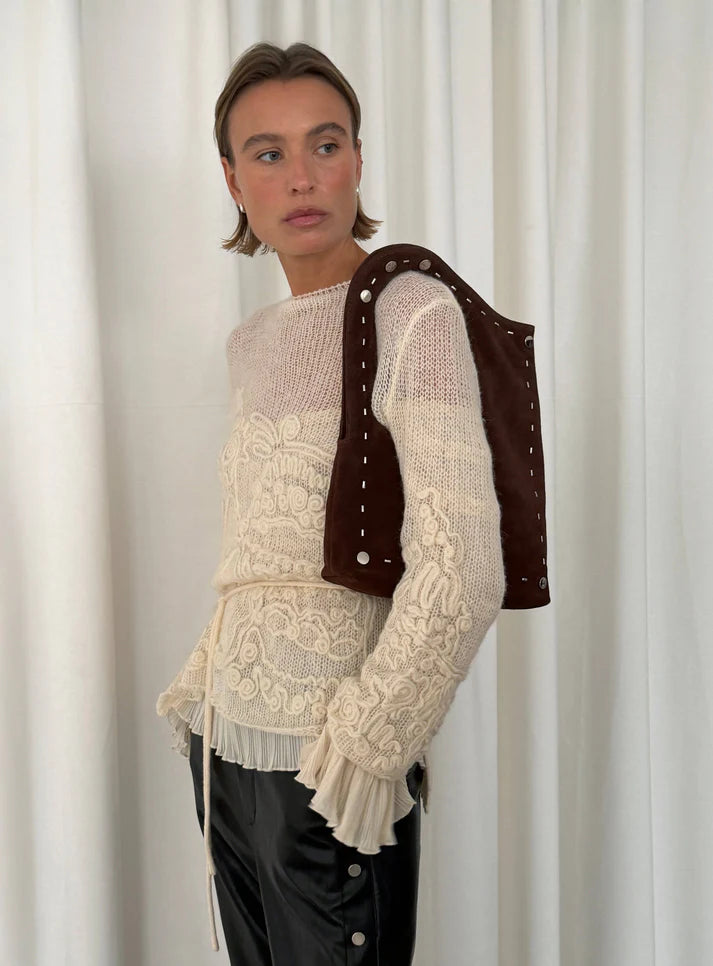 Elysian Collective Laagam Nalia Brown Suede Bag