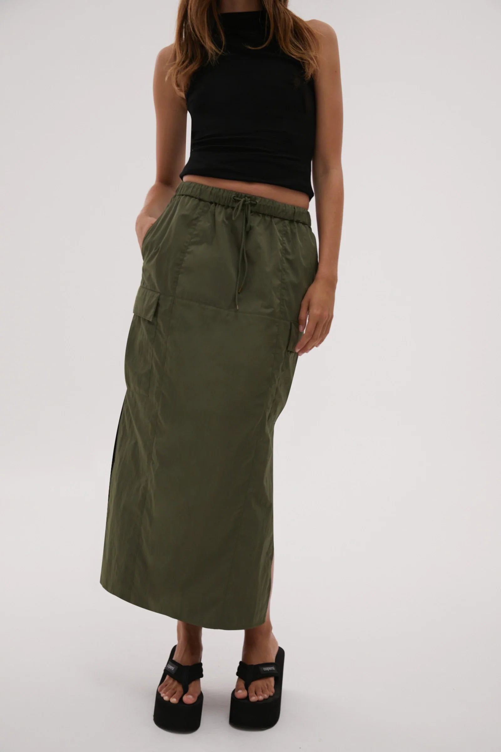 Elysian Collective Misha Urban Jalen Midi Skirt Sage Green