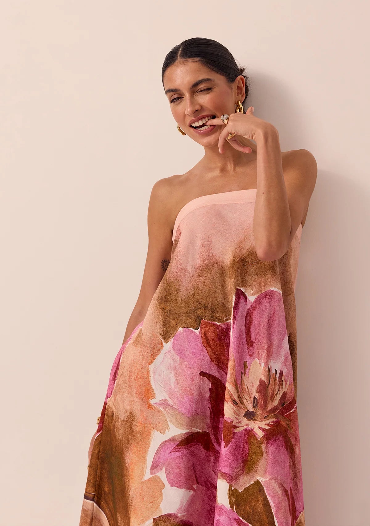 Elysian Collective MOS Peach Blossom Strapless Dress