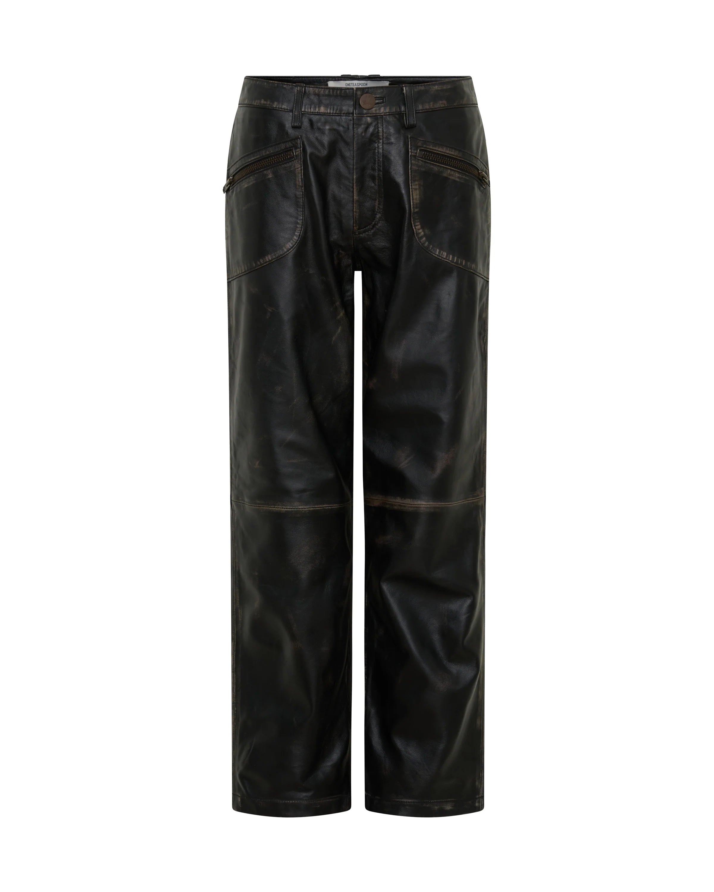 Elysian Collective One Teaspoon Atlas Carrot Leg Mid Waist Leather Pants Worn Black