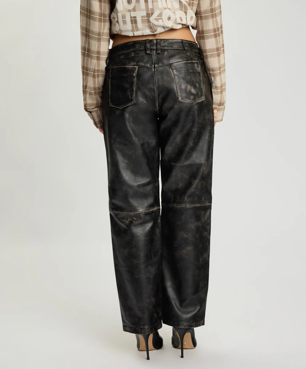Elysian Collective One Teaspoon Atlas Carrot Leg Mid Waist Leather Pants Worn Black