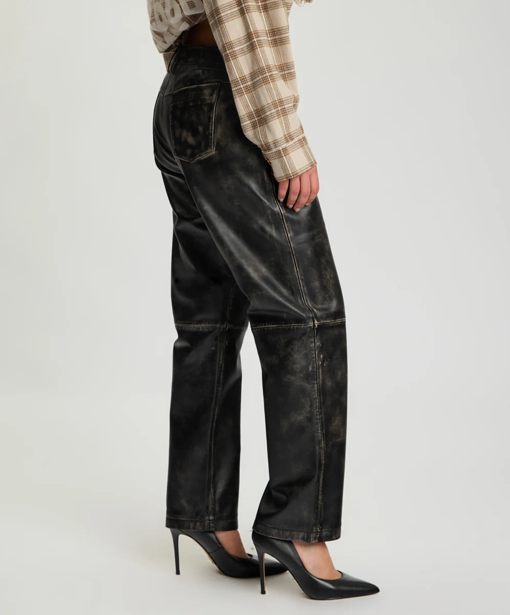 Elysian Collective One Teaspoon Atlas Carrot Leg Mid Waist Leather Pants Worn Black