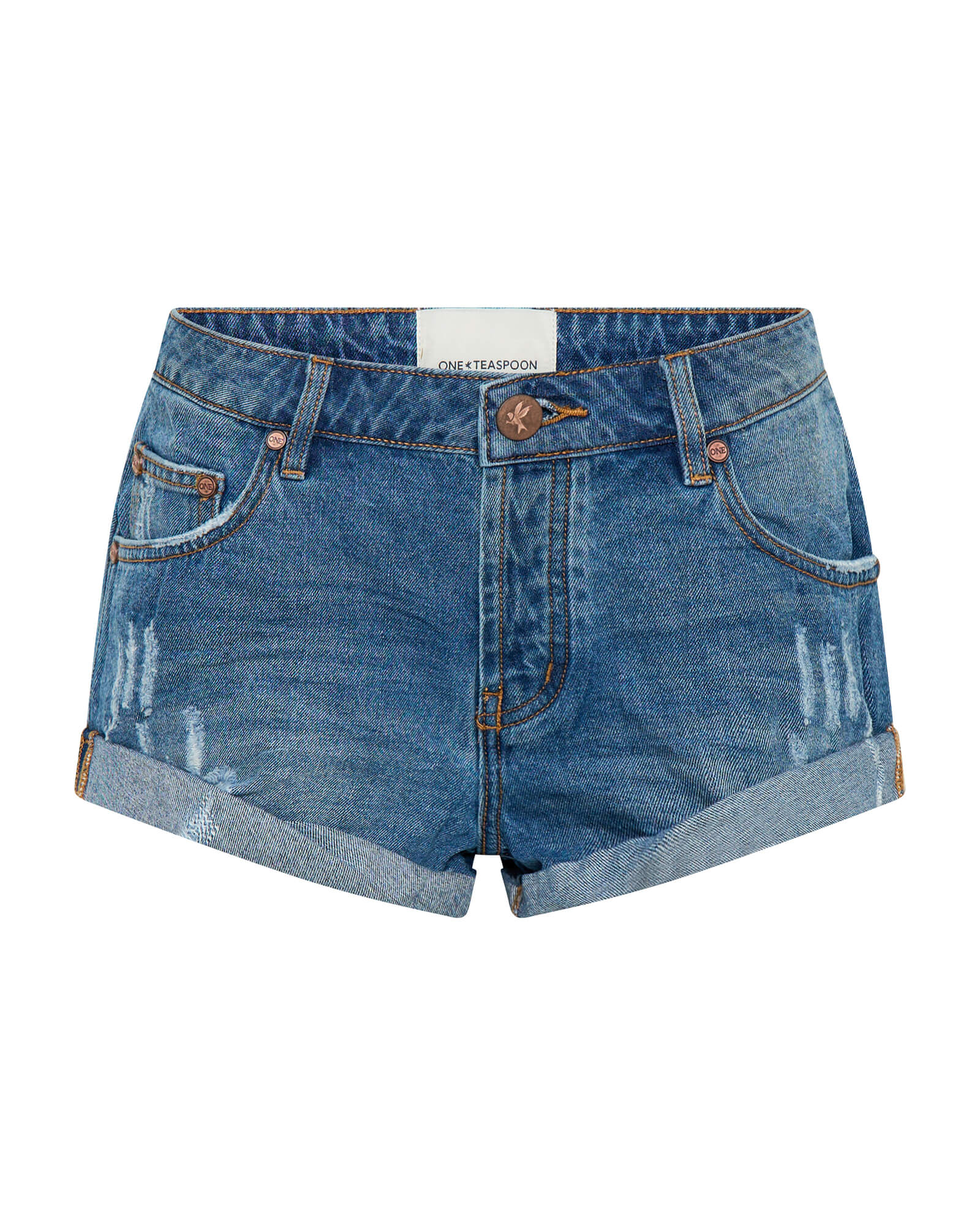 Elysian Collective One Teaspoon Bandits Low Waist Denim Shorts Pacifica Blue