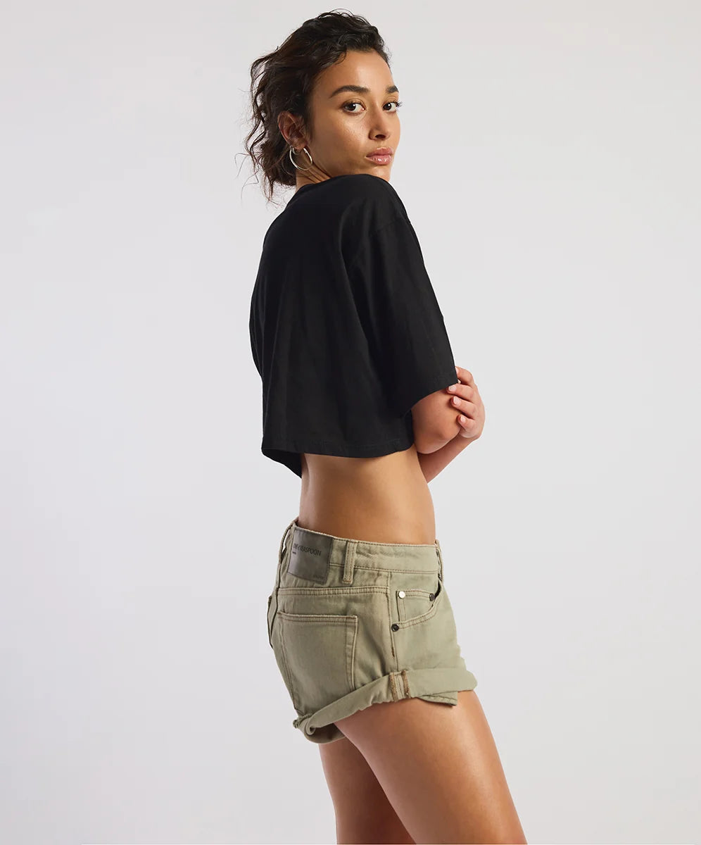 Elysian Collective One Teaspoon Bandits Low Waist Denim Shorts Super Khaki