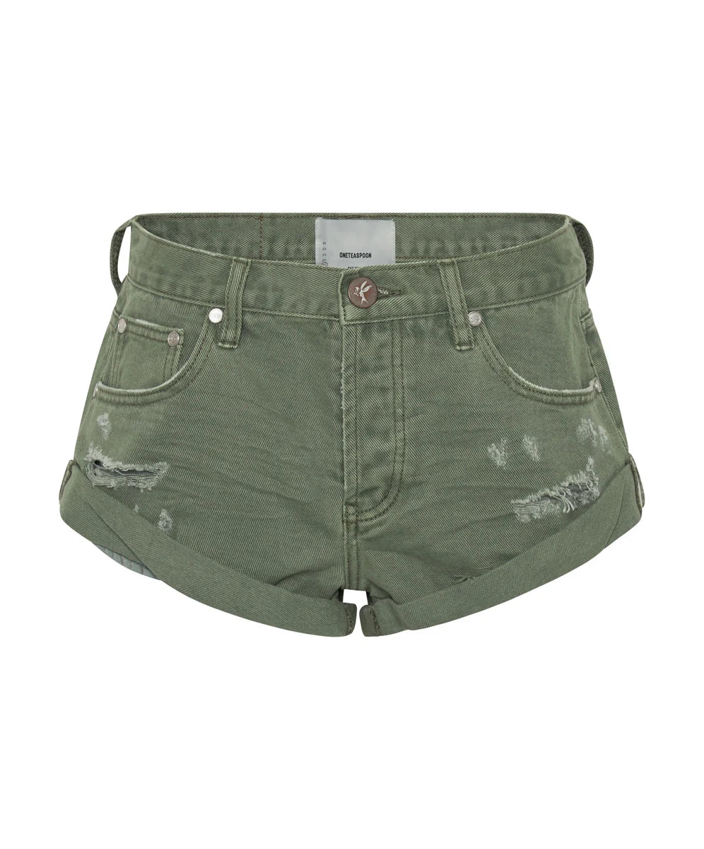 Elysian Collective One Teaspoon Bandits Low Waist Denim Shorts Super Khaki