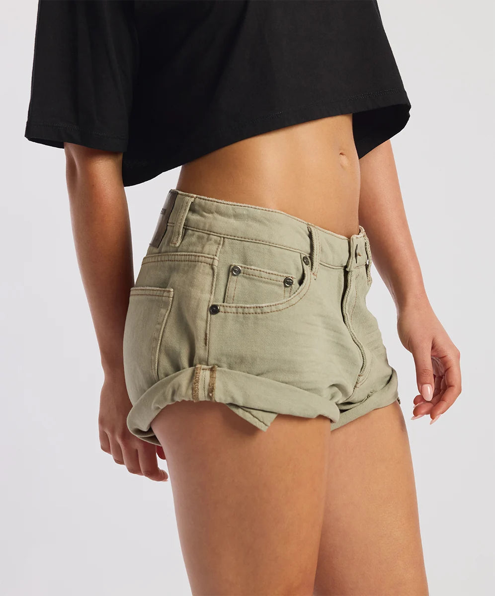 Elysian Collective One Teaspoon Bandits Low Waist Denim Shorts Super Khaki