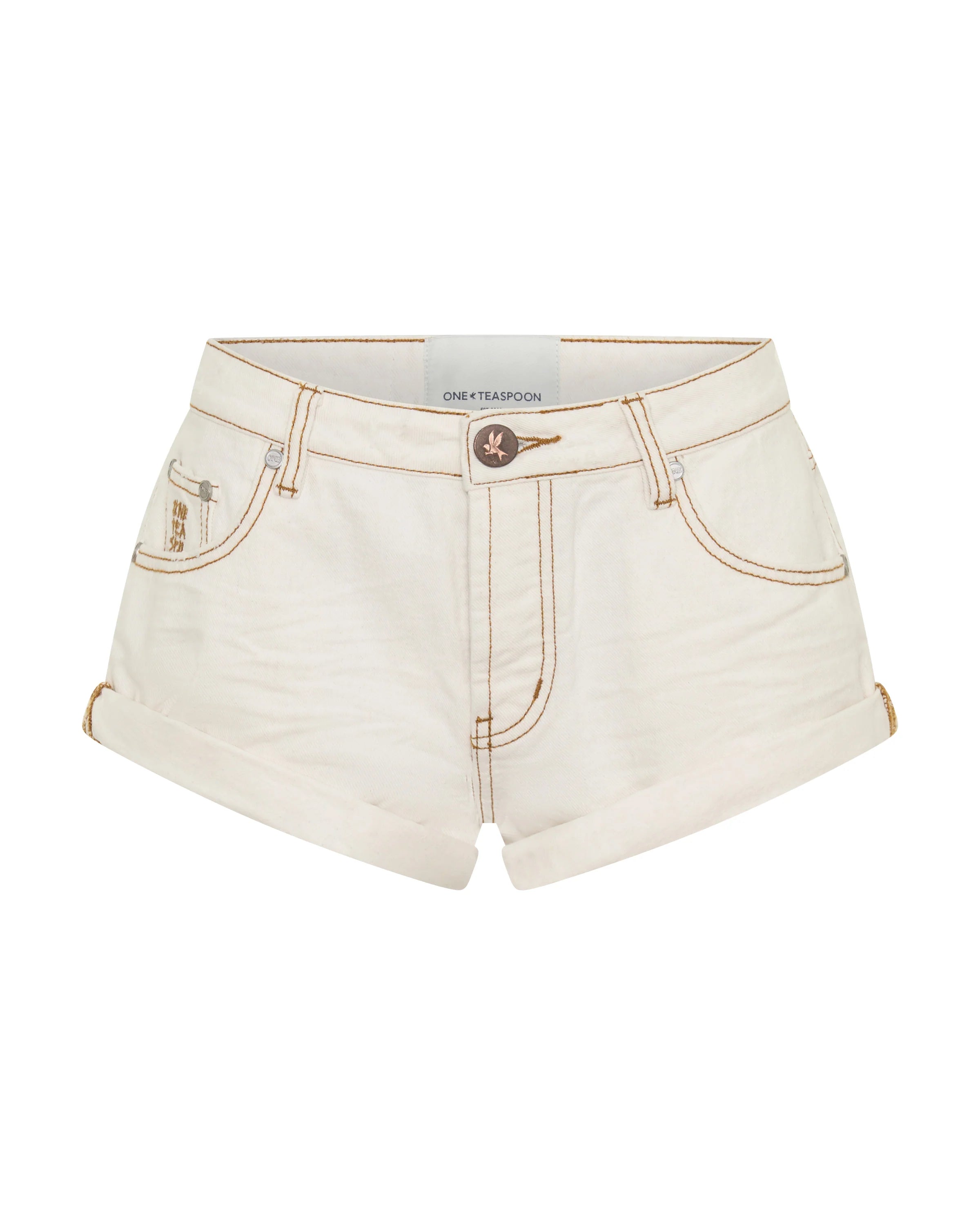 Elysian Collective One Teaspoon Bandits Low Waist Denim Shorts White Beauty