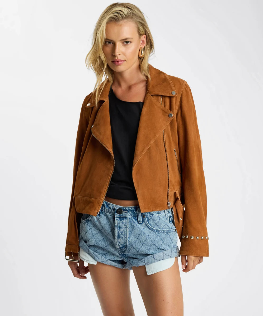 Elysian Collective One Teaspoon Whiskey Fringed Suede Jacket Brown