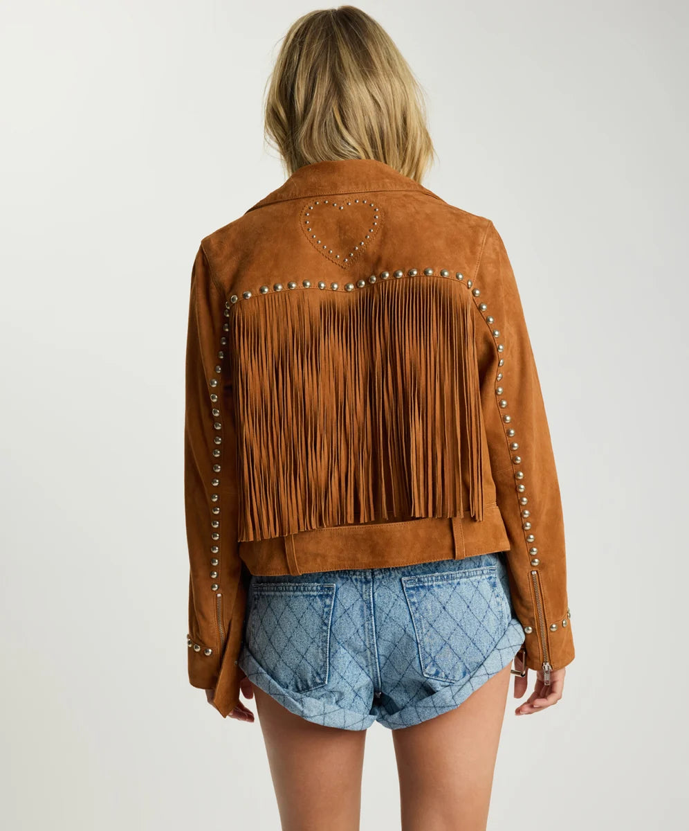 Elysian Collective One Teaspoon Whiskey Fringed Suede Jacket Brown