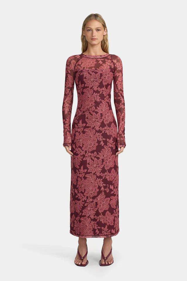 Elysian Collective Ownley Cara Mesh Dress Plum Paisley