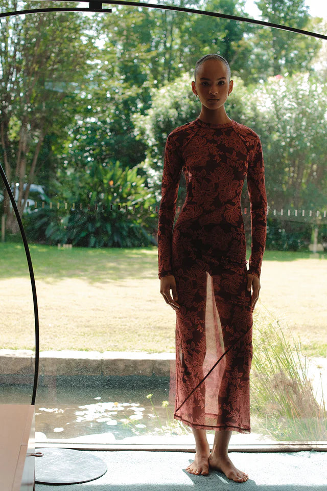 Elysian Collective Ownley Cara Mesh Dress Plum Paisley