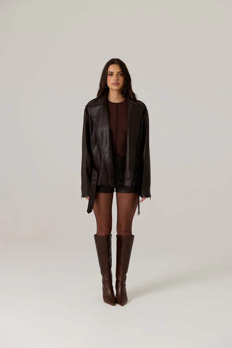 Elysian Collective Raef The Label Berkley Vegan Leather Biker Jacket Dark Truffle