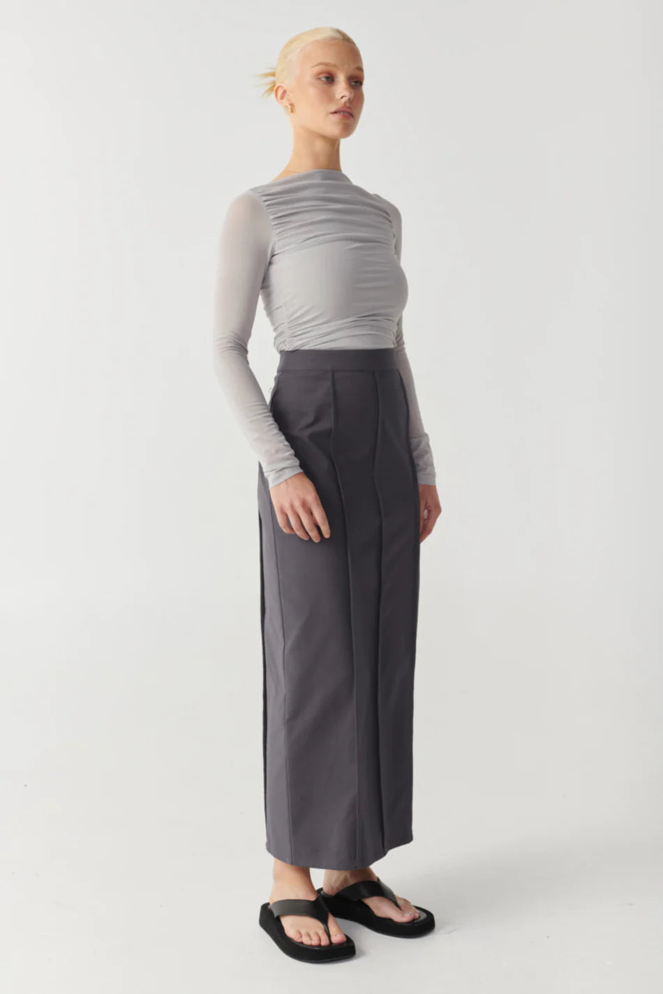 Elysian Collective Raef The Label Emery Long Sleeve Mesh Top Grey