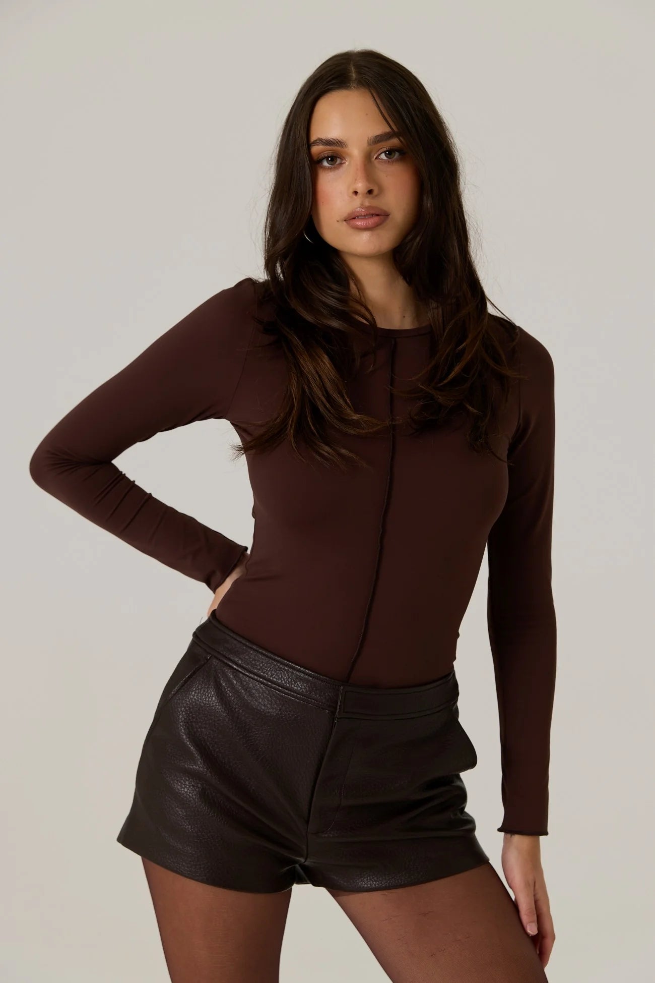 Elysian Collective Raef The Label Nia Longsleeve Top Dark Truffle