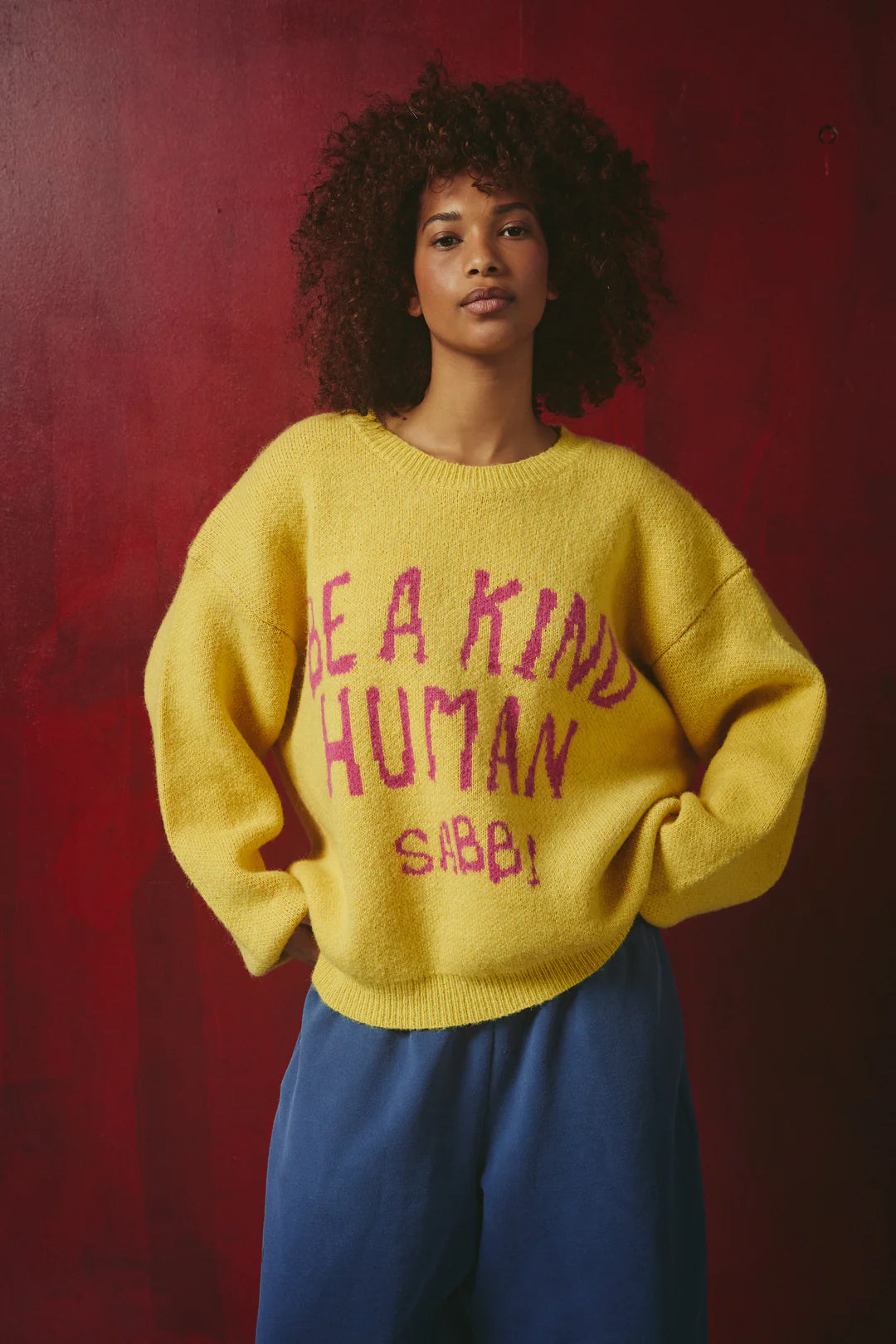 Elysian Collective Sabbi Be A Kind Human Knit Jumper Yellow