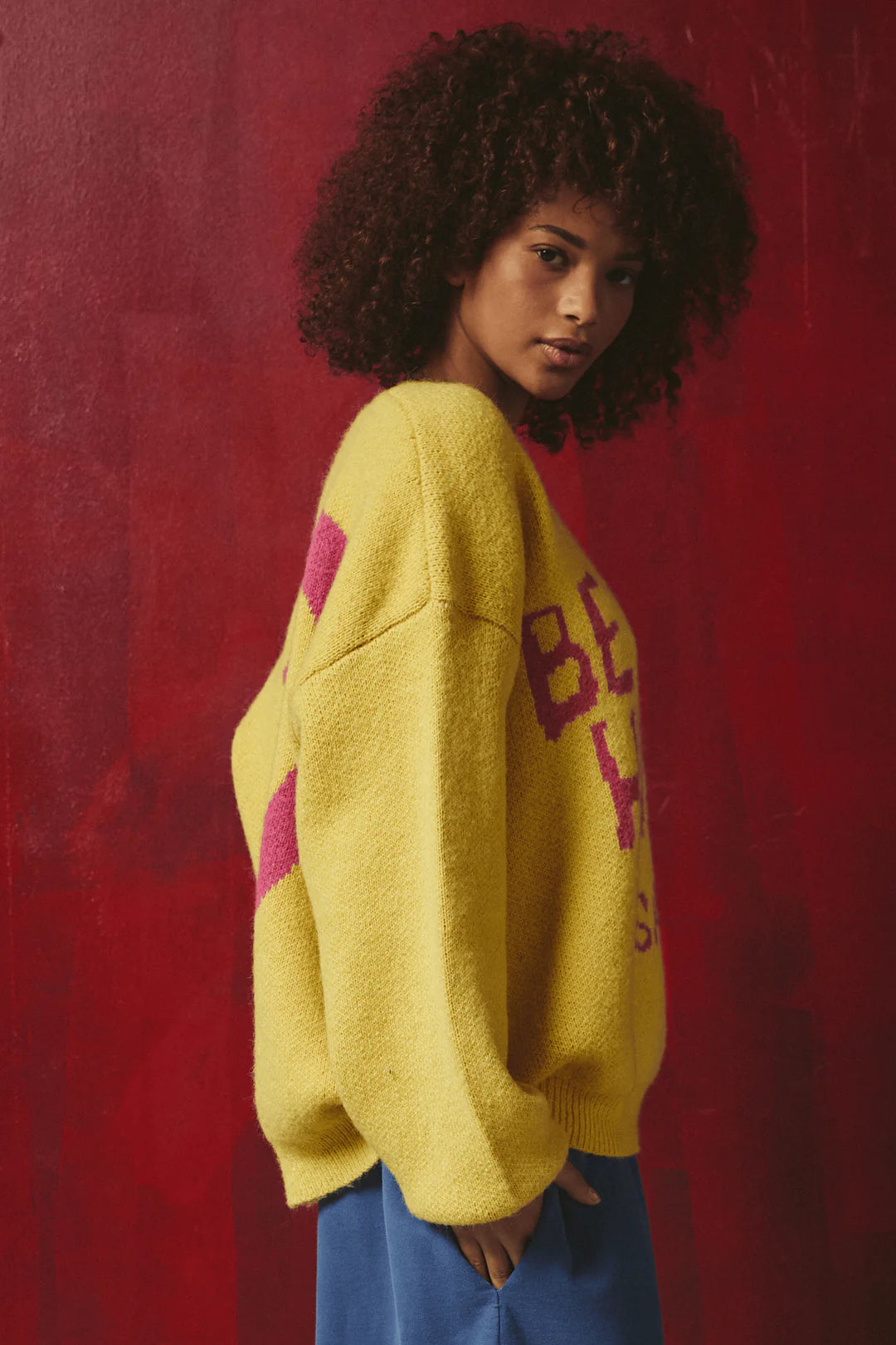 Elysian Collective Sabbi Be A Kind Human Knit Jumper Yellow