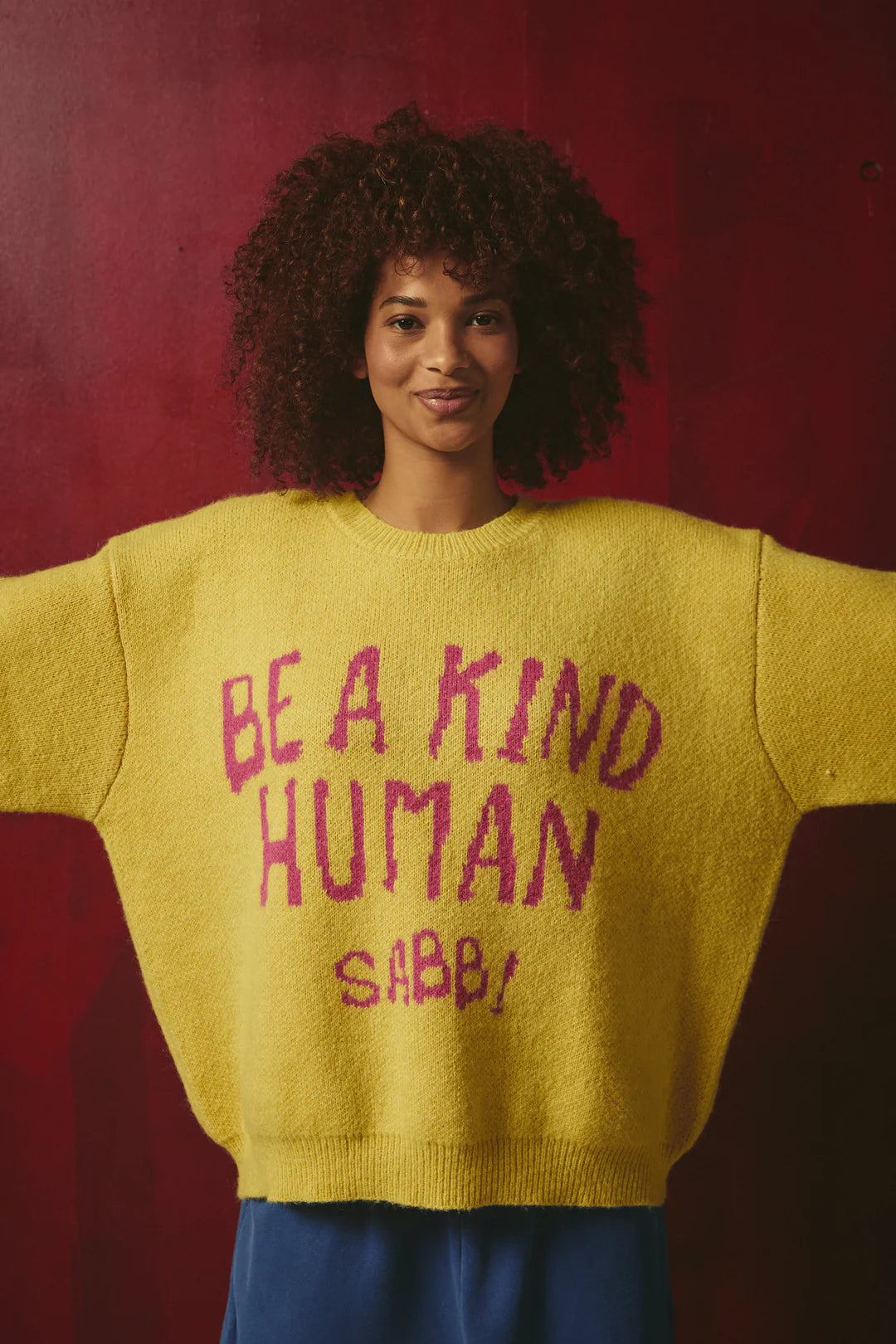 Elysian Collective Sabbi Be A Kind Human Knit Jumper Yellow