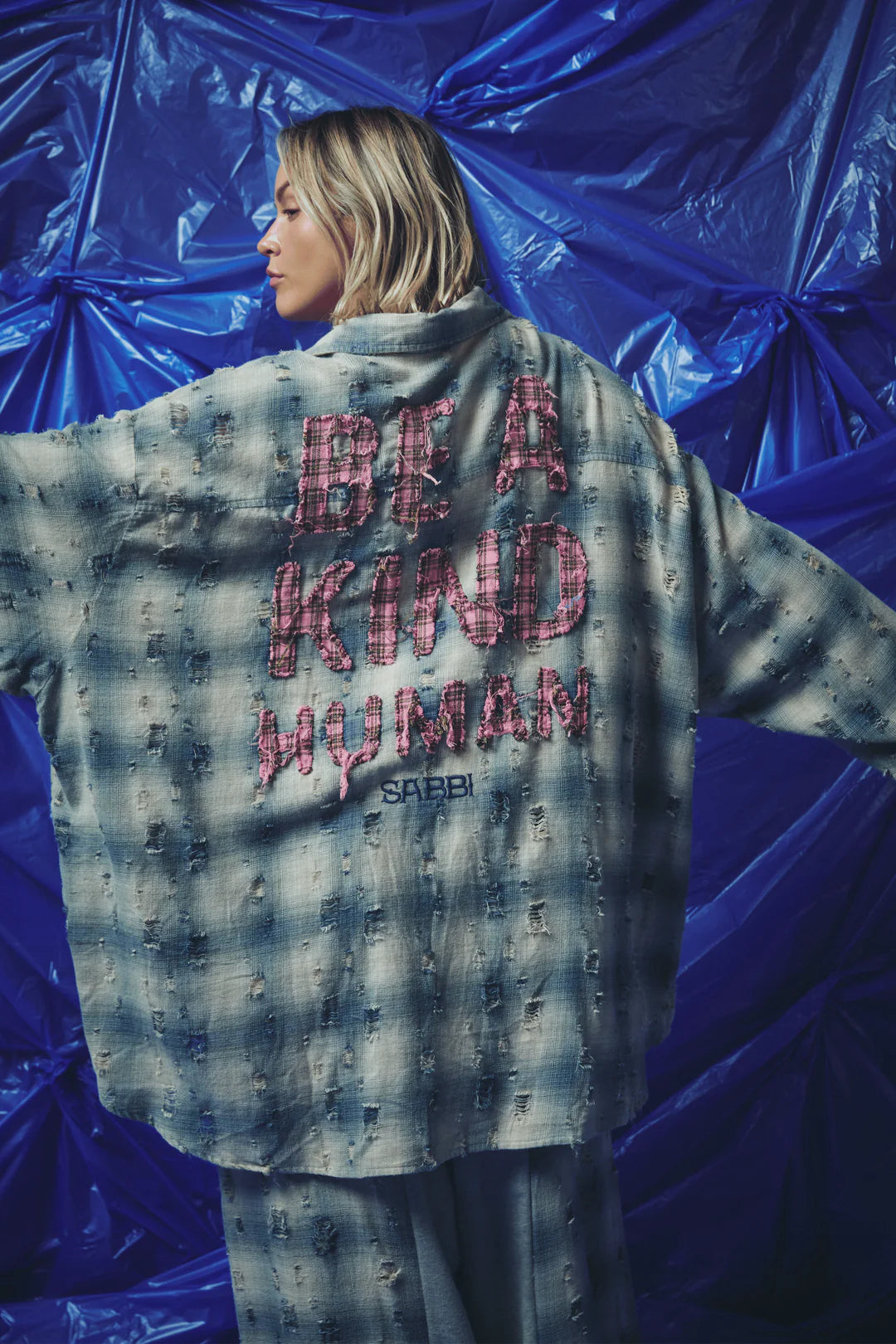 Elysian Collective Sabbi Be A Kind Human Oversized Shirt Blue