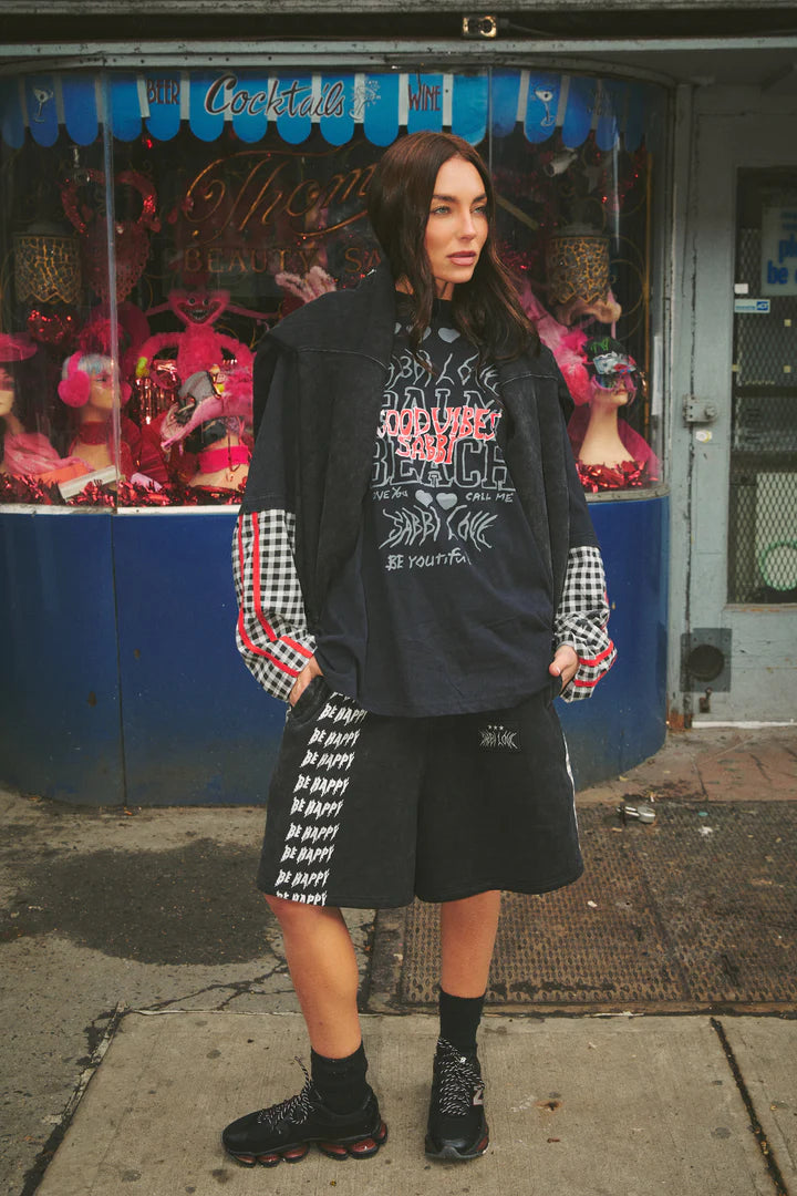Elysian Collective Sabbi Be Happy Gingham Shorts Black