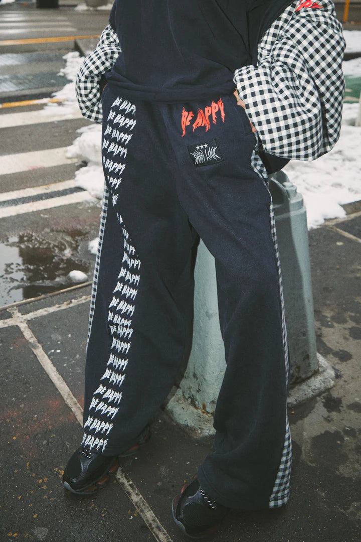 Elysian Collective Sabbi Be Happy Wide Leg Sweat Pants Gingham