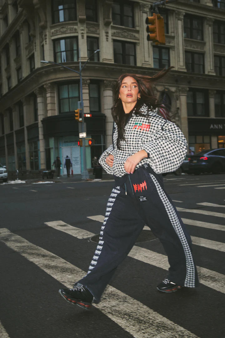 Elysian Collective Sabbi Be Happy Wide Leg Sweat Pants Gingham