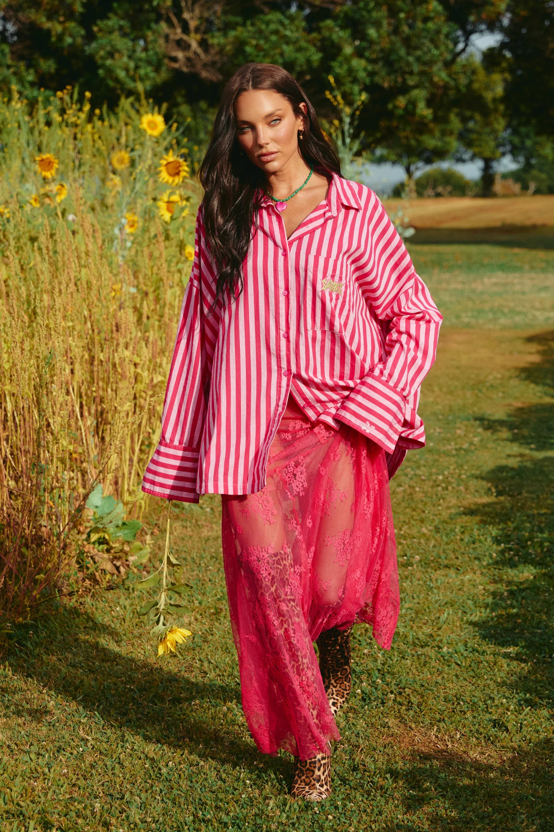 Elysian Collective Sabbi Lace Maxi Skirt Pink